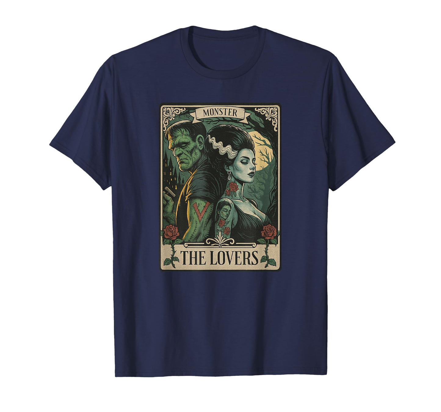 Monster Lovers Tarot Card Gothic Frankenstein Halloween T-Shirt