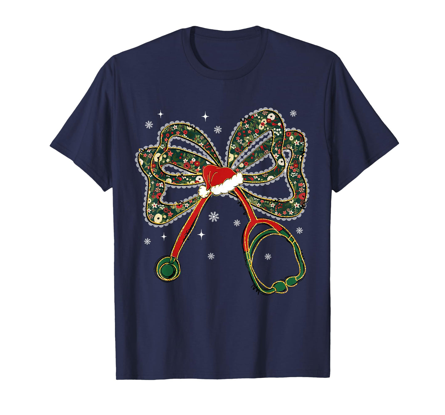 Christmas Nurse Coquette Bow Stethoscope Xmas Santa Hat T-Shirt