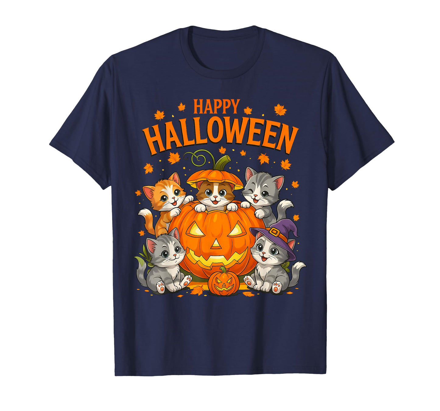 Happy Halloween Funny Pumpkin Halloween cat Spooky Season T-Shirt