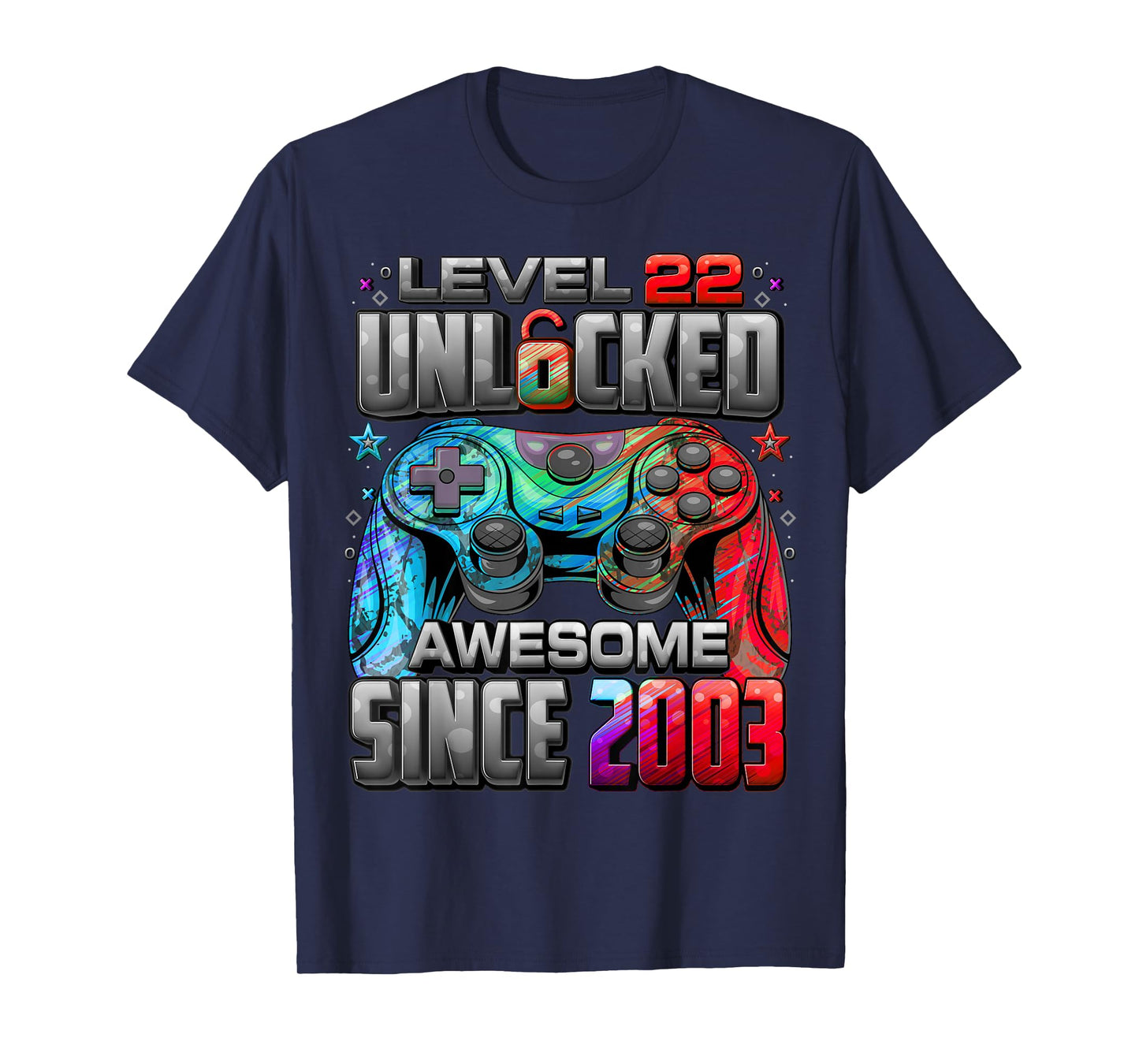 Level 22 Unlocked Awesome Since 2003 22nd Birthday Gaming T-Shirt