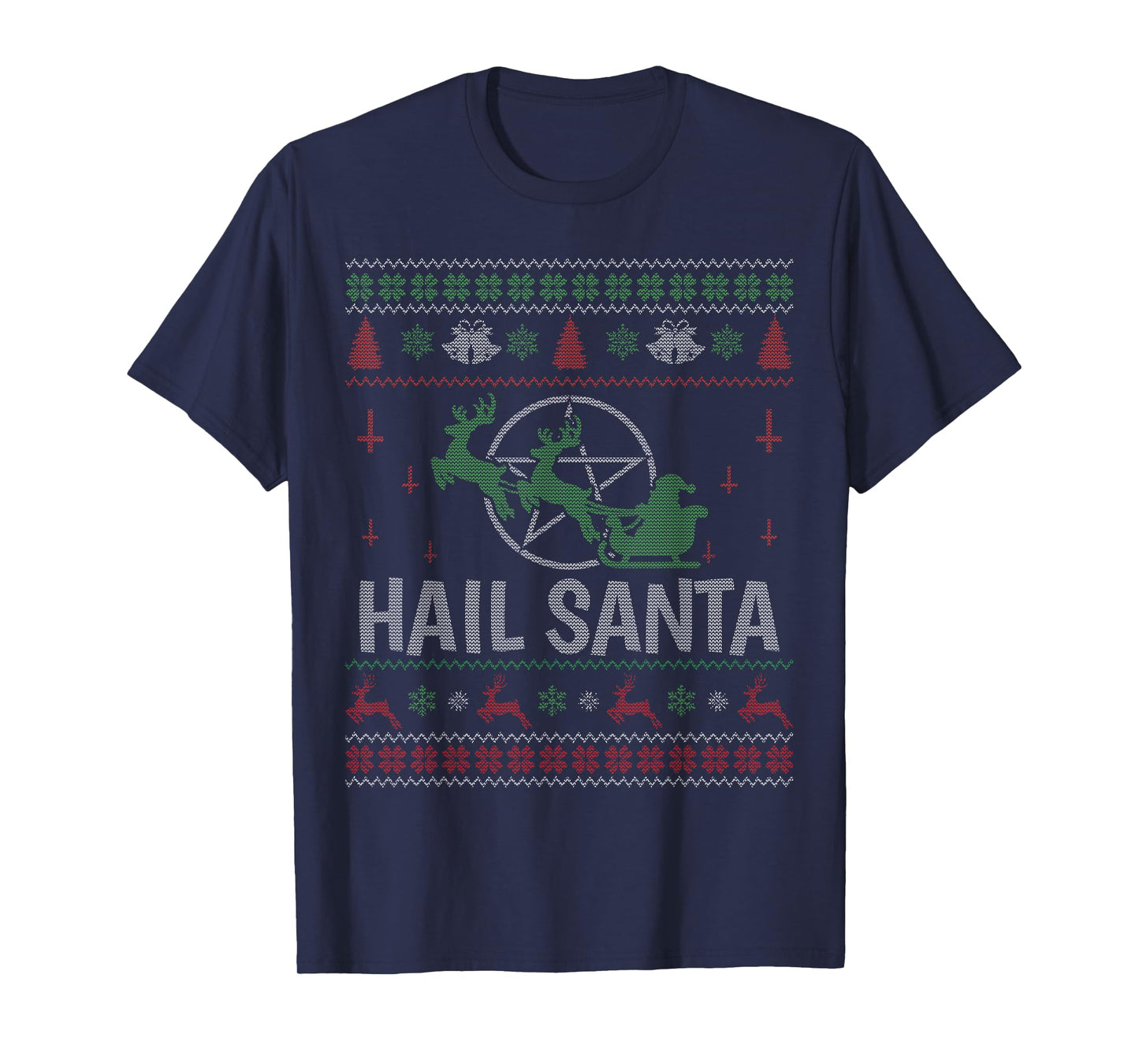 Hail Santa Metal Pagan Happy Solstice Star Ugly Christmas T-Shirt