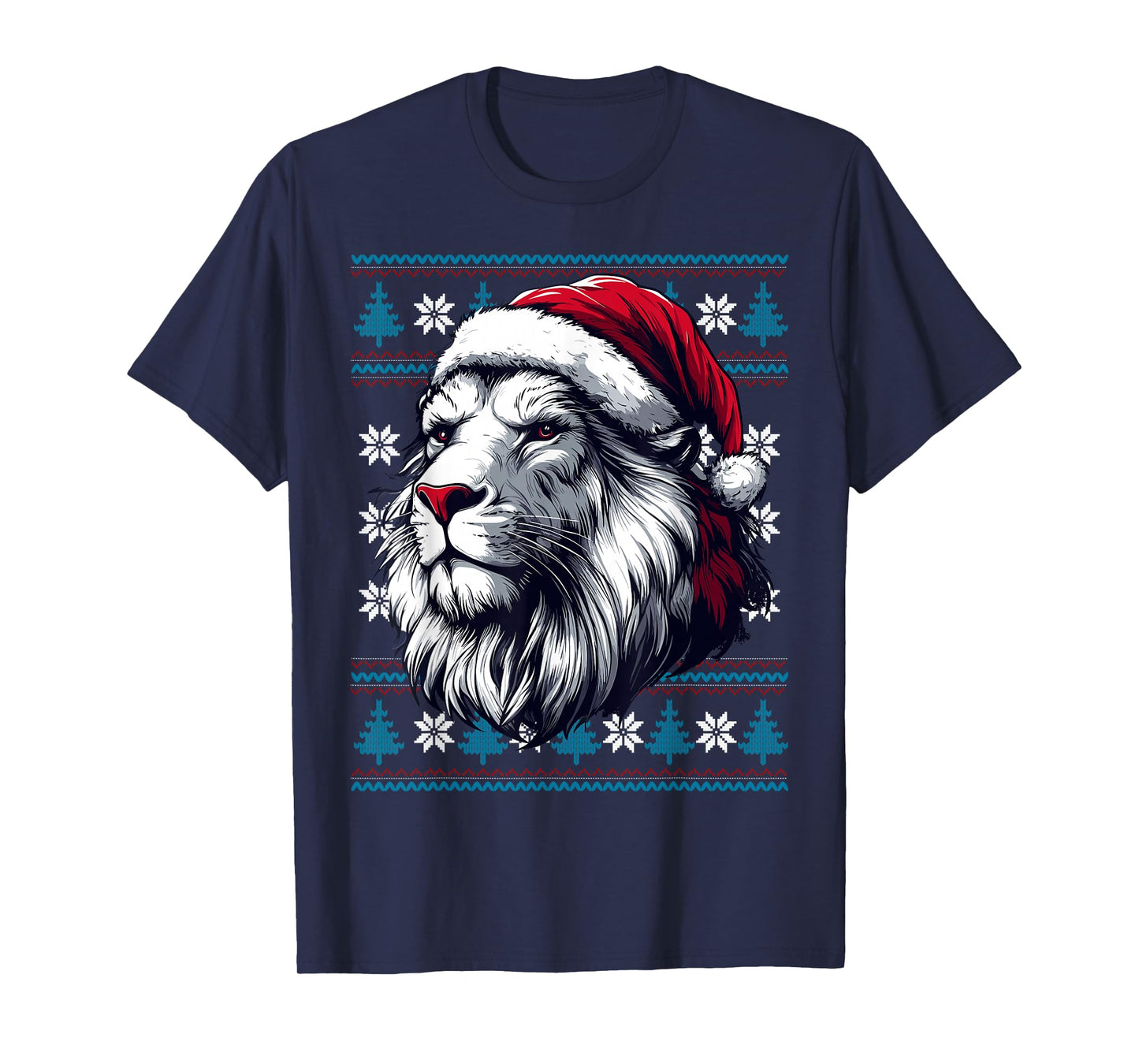 Lion Santa Hat Ugly Christmas Sweater Lion Lovers Holiday T-Shirt