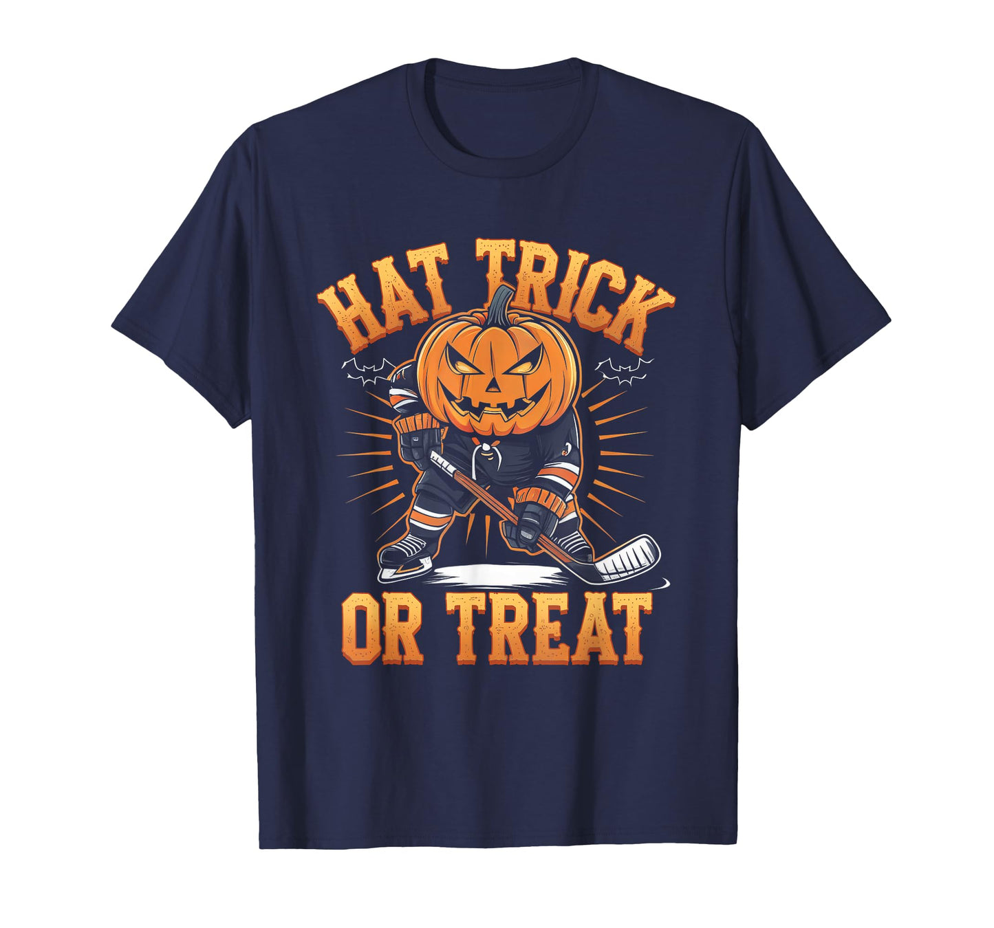 Halloween Hat Tricks Or Treat Ice Hockey Player Pumpkin Head T-Shirt