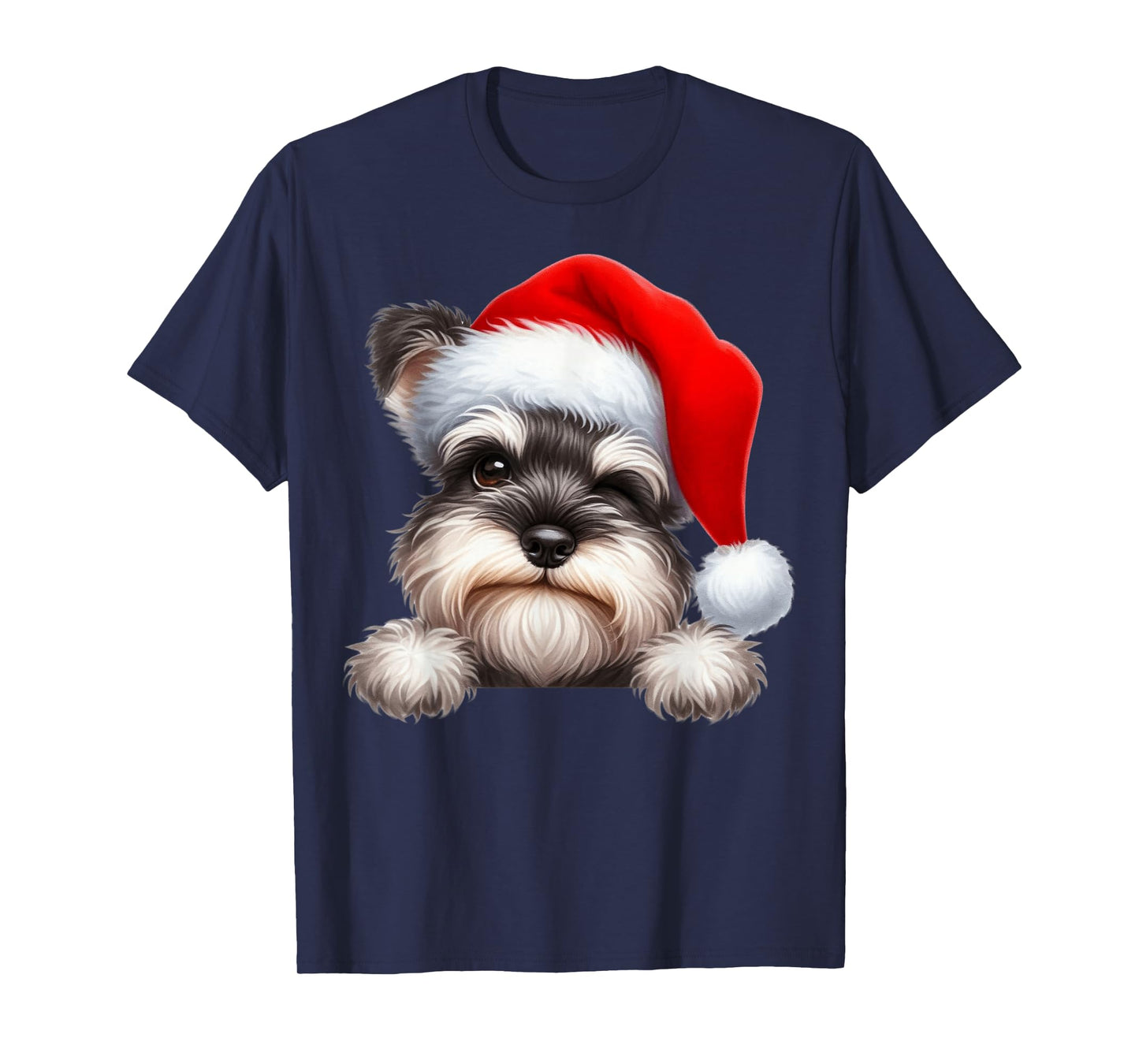 Miniature Schnauzer Dog Christmas Santa Hat Dog Mom Dad T-Shirt