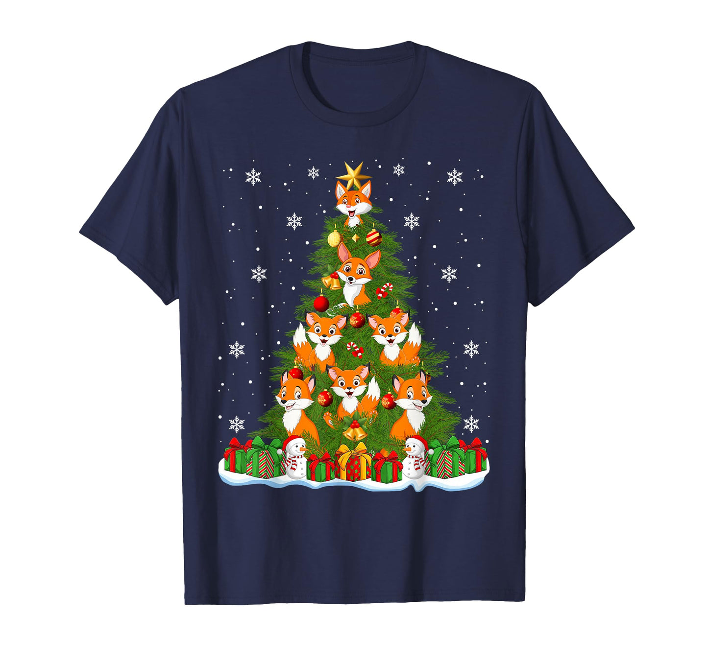 Cute Fox Christmas Tree Lights Holiday Decor Funny Fox Xmas T-Shirt