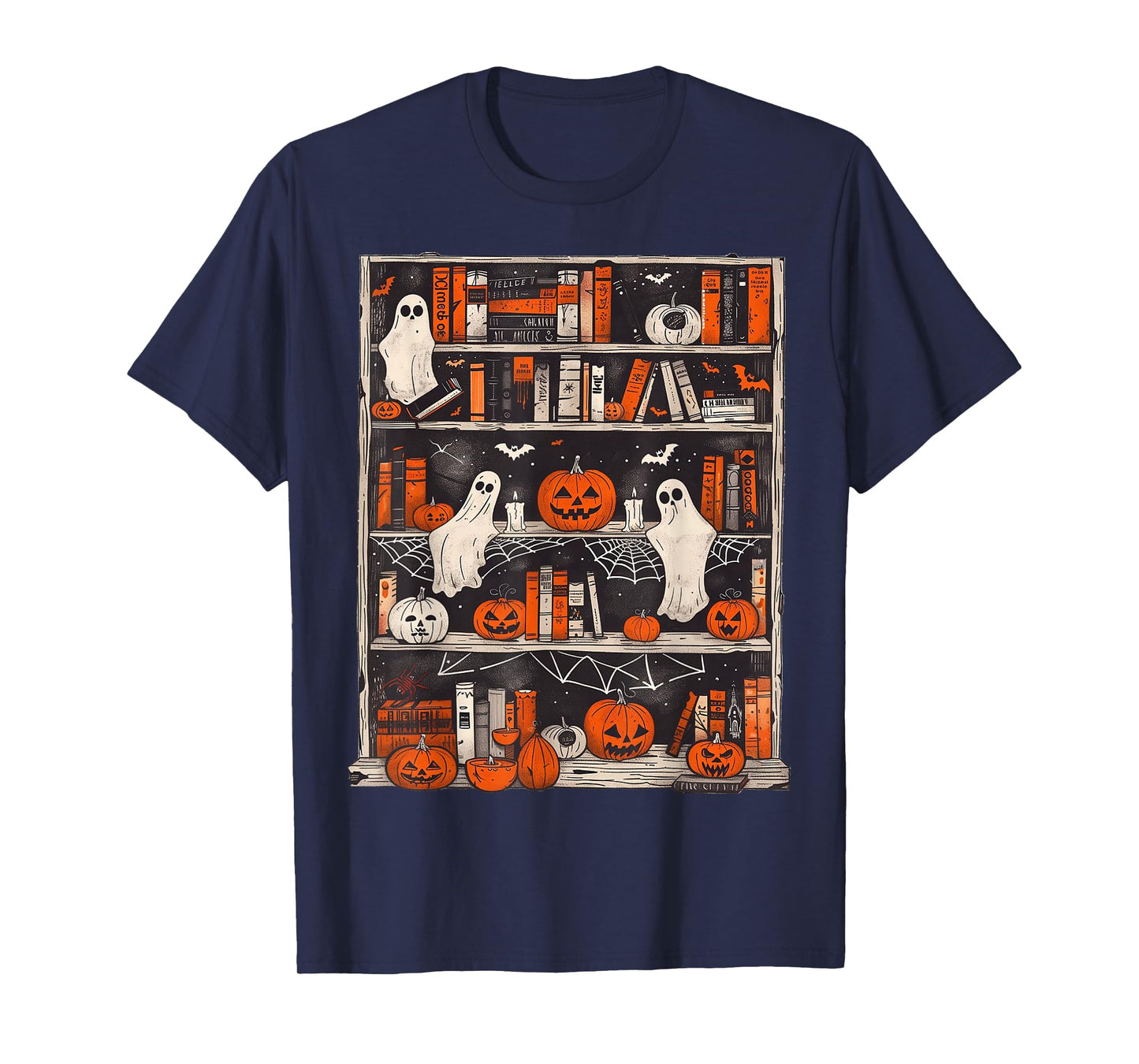 Ghost Bookcase Shirt Ghost Book Halloween Teacher Book Lover T-Shirt