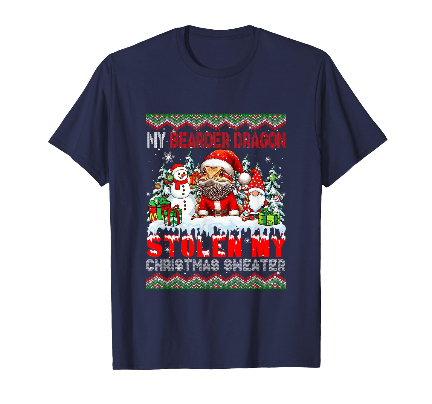 My Bearder Dragon Stolen Christmas Sweater Santa Dog Gnome T-Shirt