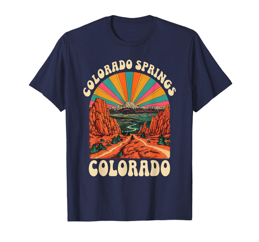 Vintage Colorado Springs Sunset Mountains Cityscape Retro T-Shirt