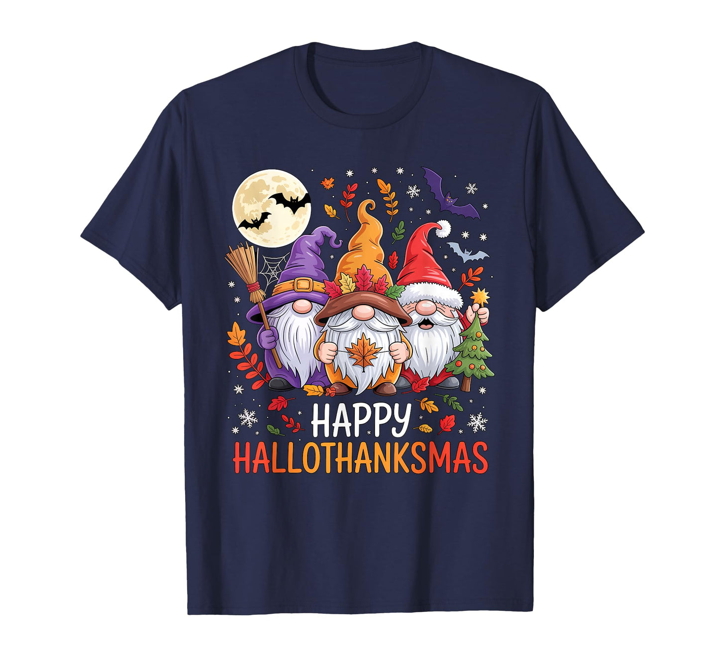 Halloween Thanksgiving Christmas Happy HalloThanksMas Gnomes T-Shirt
