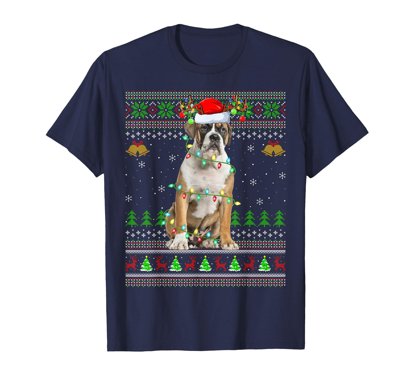 English Bulldog Ugly Christmas Sweaters Holiday Santa Xmas T-Shirt