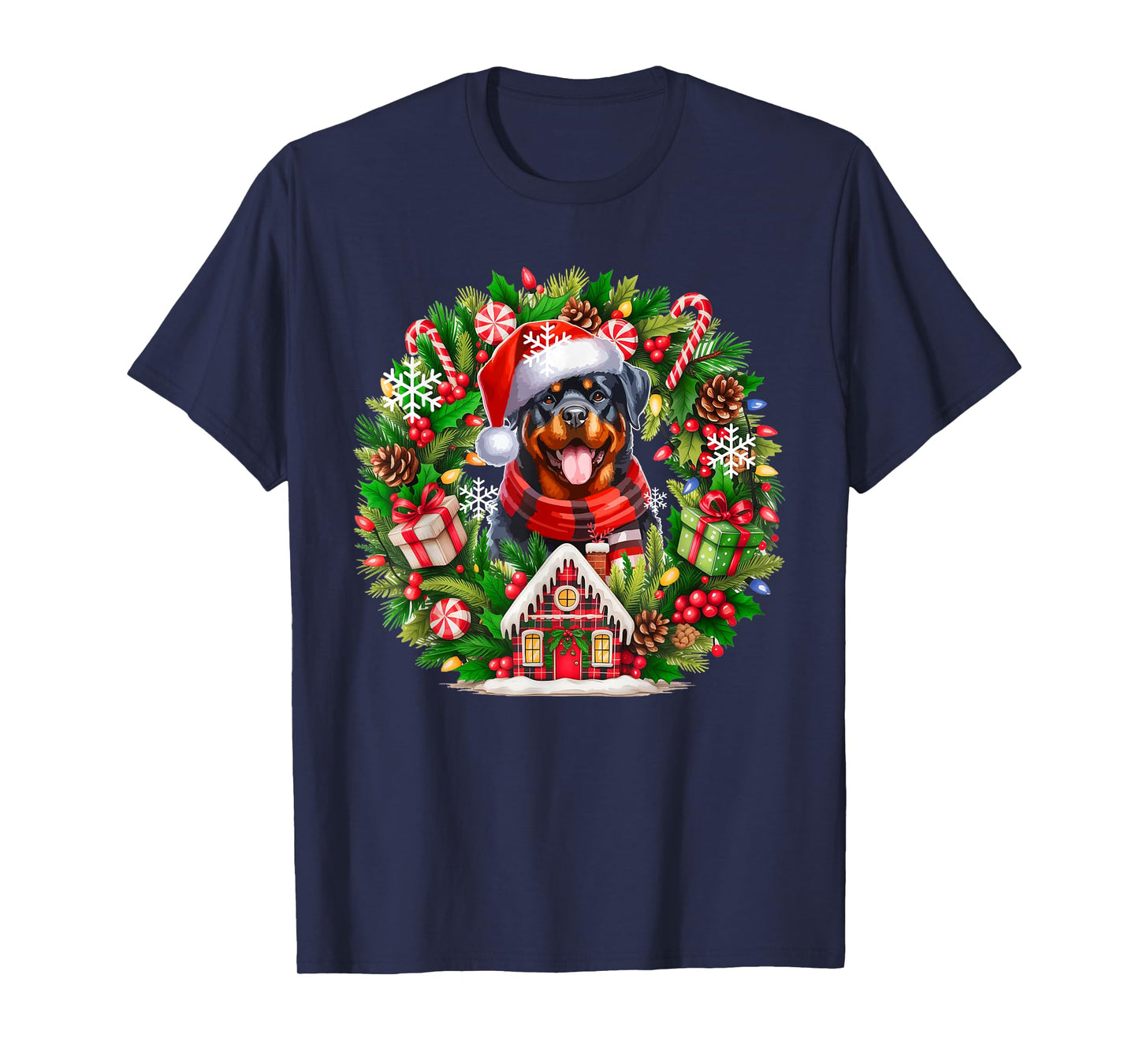 Santa Rottweiler Christmas Floral Circle Matching Owner Kids T-Shirt