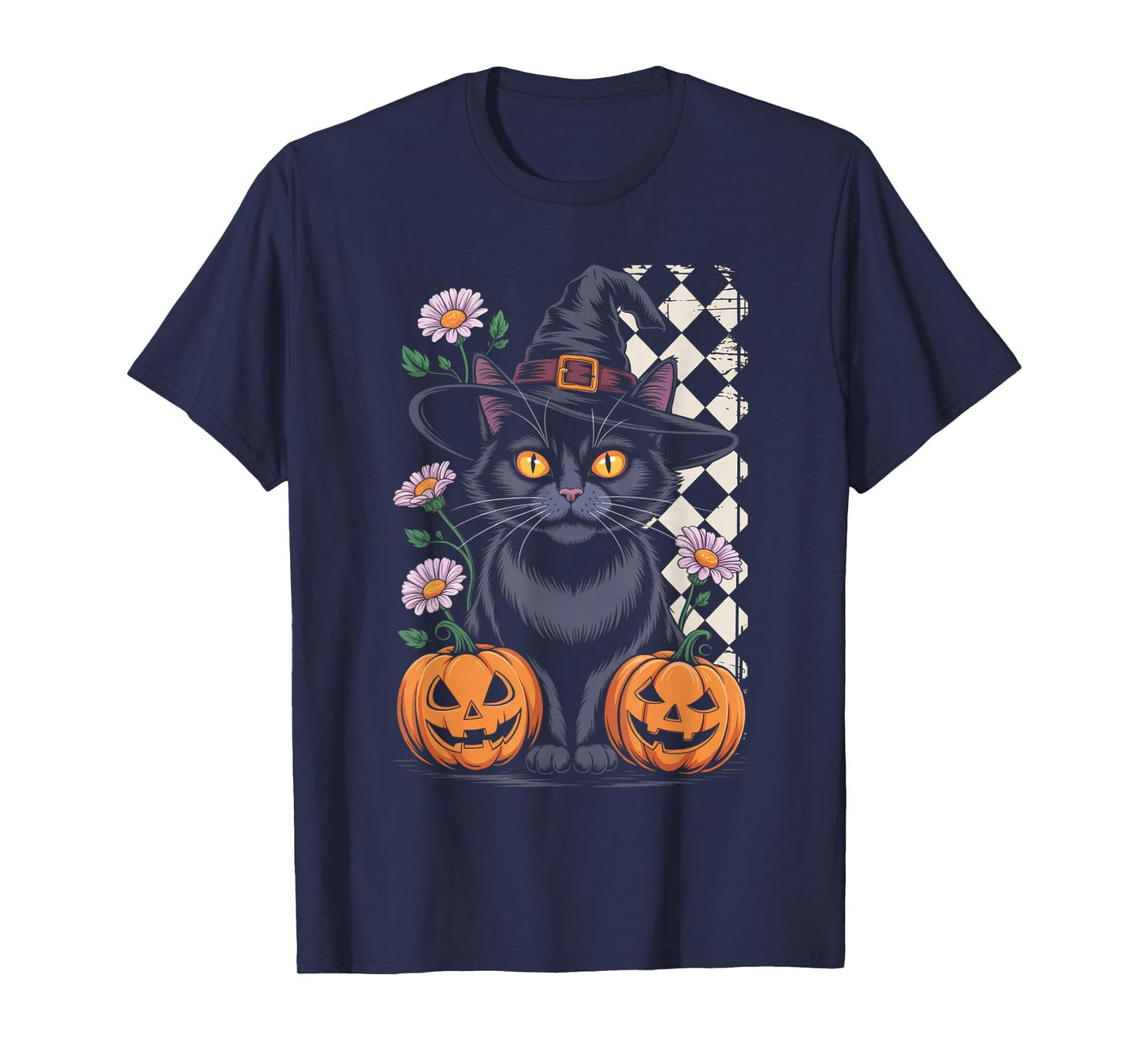 Cute Witch Cat Halloween Pumpkin Floral Aesthetic Tee T-Shirt