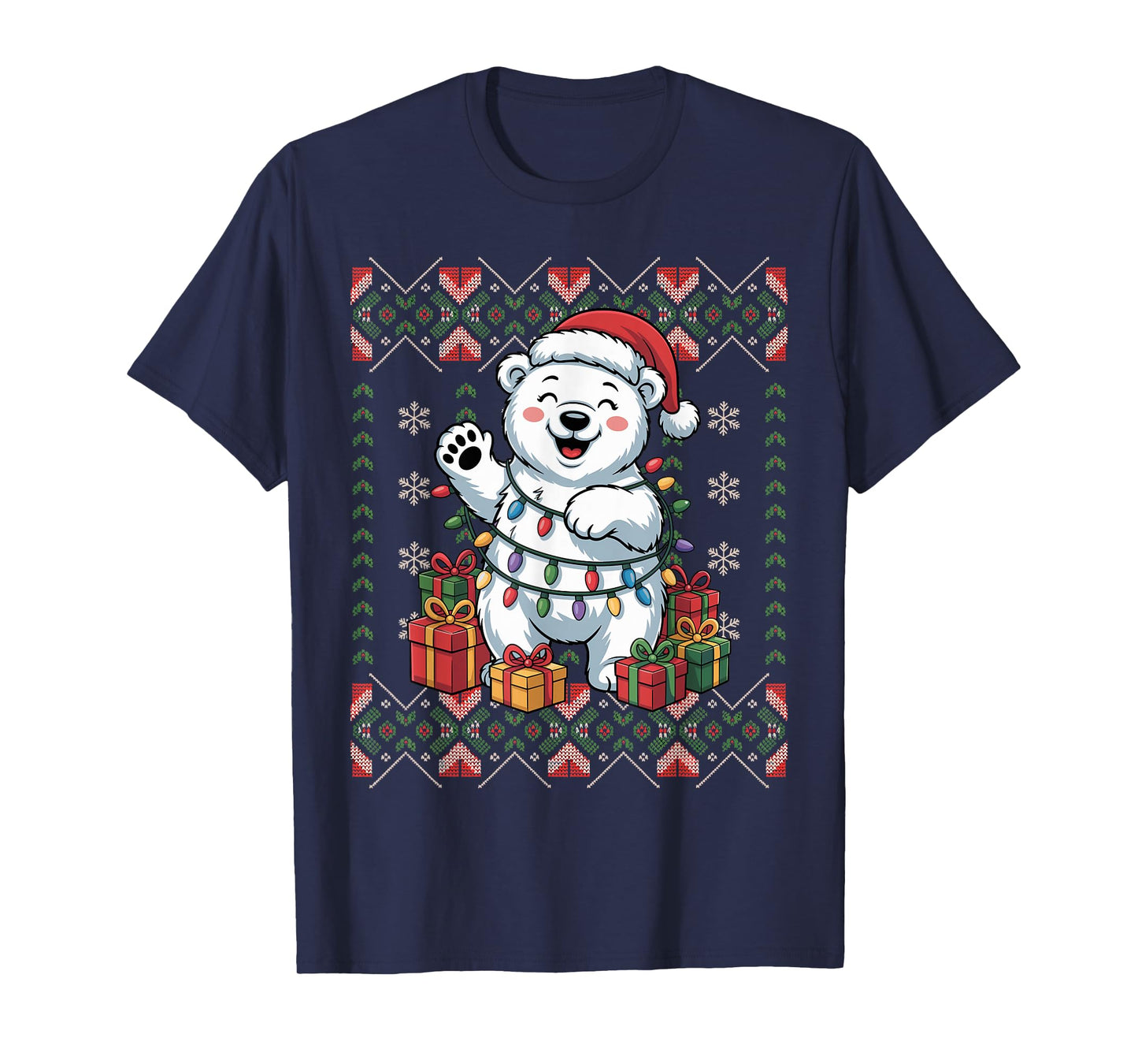 Santa Polar Bear Christmas Ugly Sweater Funny Holiday Pajama T-Shirt