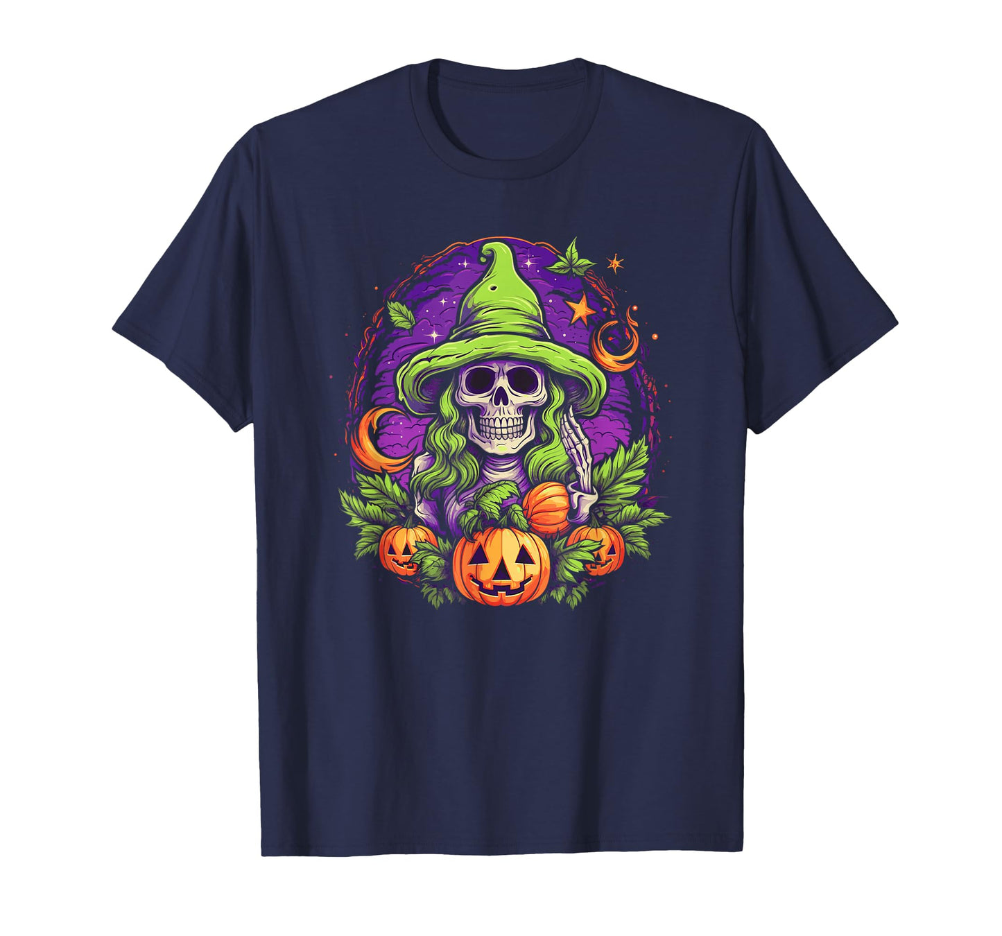 Funny Sarcastic Cannabis Weed Pumpkin Witch Halloween Skull T-Shirt