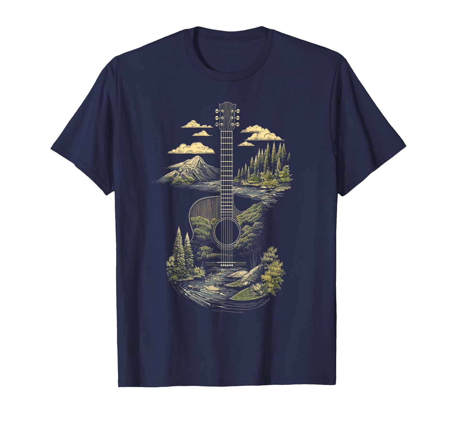 Acoustic Guitar Nature Forest Mountain Art T-Shirt