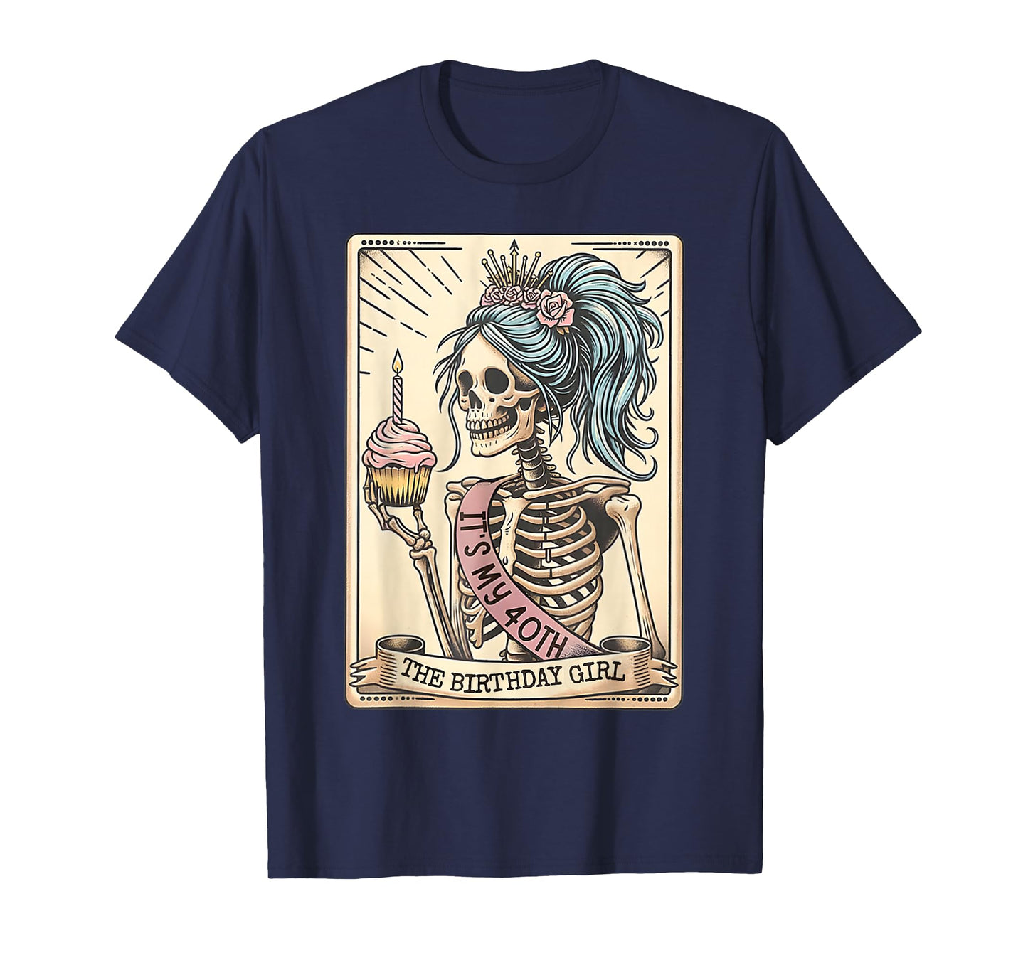 Funny 40th Birthday Skeleton Tarot Card Retro Gothic T-Shirt