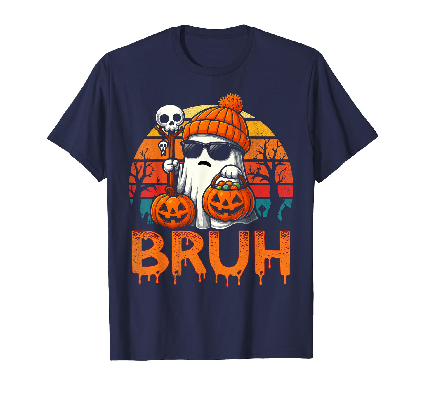 Bruh Ghost Halloween Cute Ghost Trick Or Treat Candy Kids T-Shirt