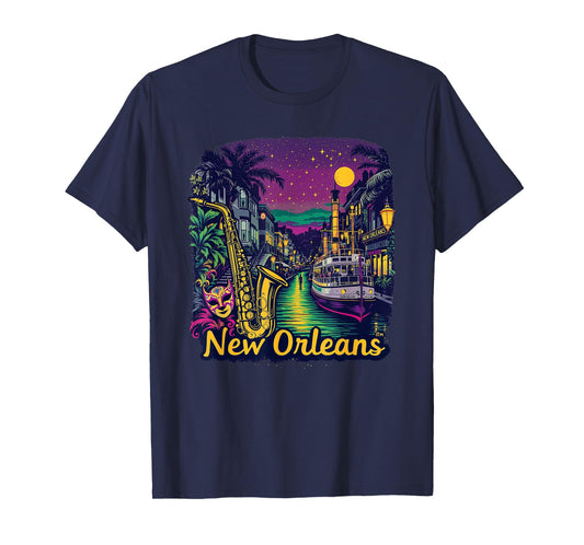 Vintage New Orleans Louisiana Sunset Skyline Cityscape Retro T-Shirt
