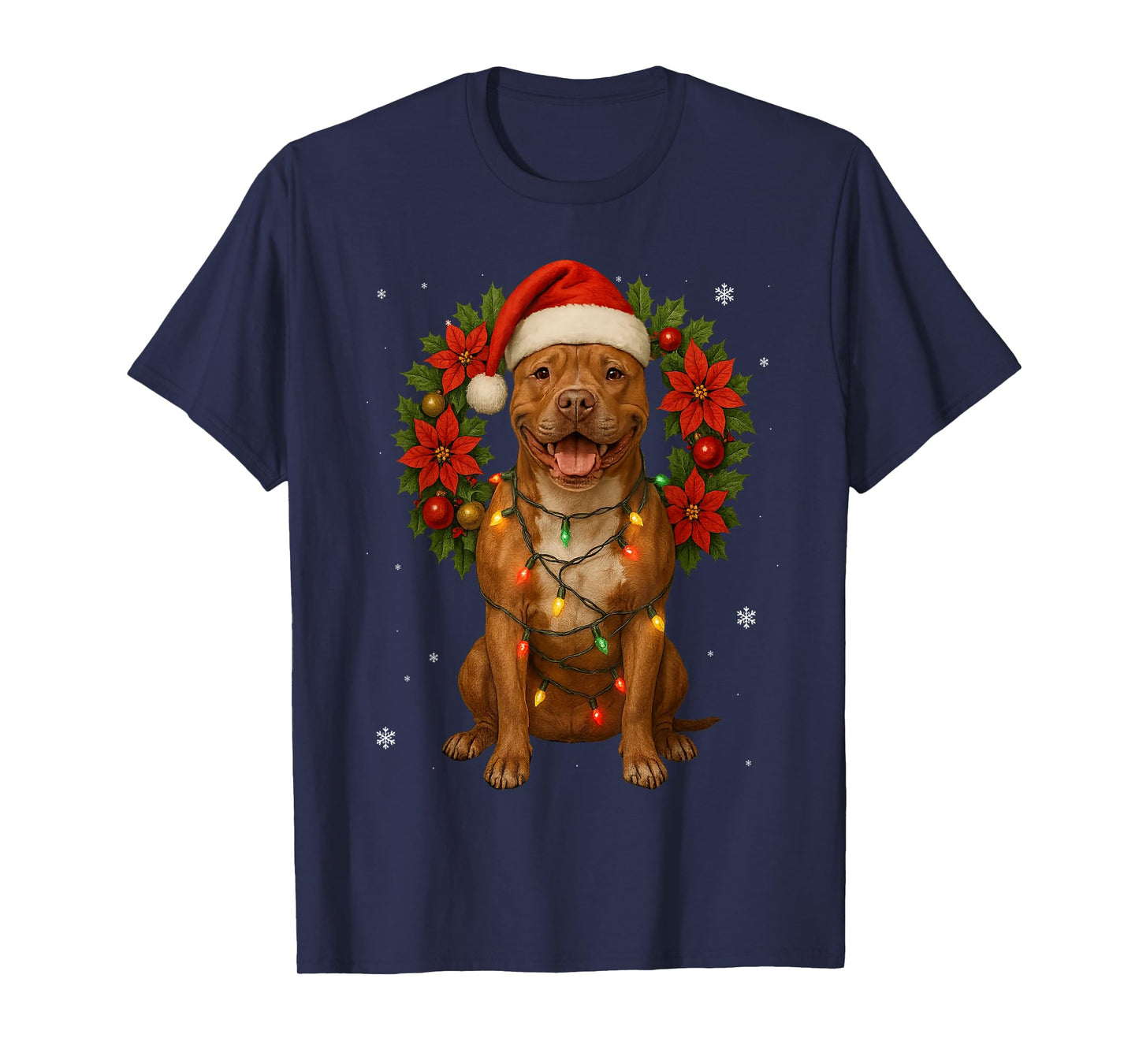 Christmas American Pit Bull Festive Wreath Lights Xmas T-Shirt