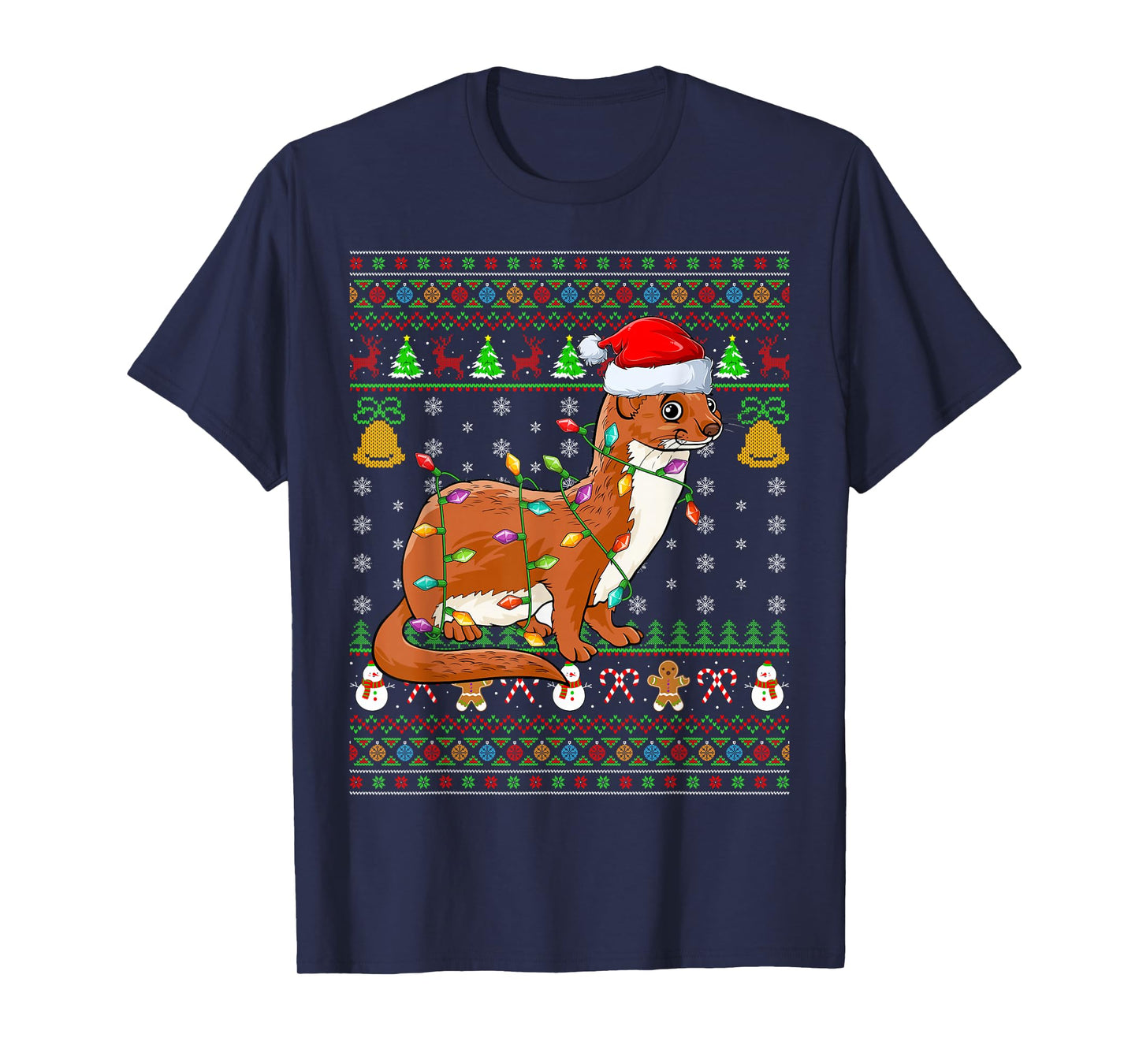 Weasel Christmas Lights Funny Santa Ugly Sweaters Xmas T-Shirt