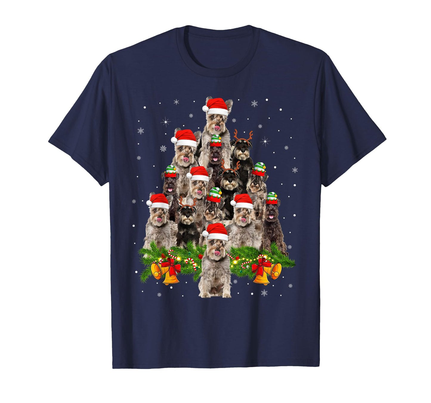 Miniature Schnauzer Christmas Tree Lights Santa Pet Dog Xmas T-Shirt