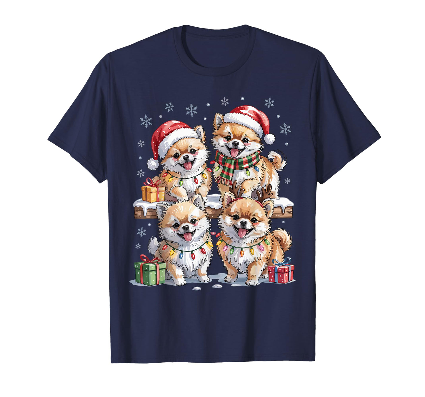 Cute Pomeranian Christmas Puppies Dog Lovers Funny Holiday T-Shirt