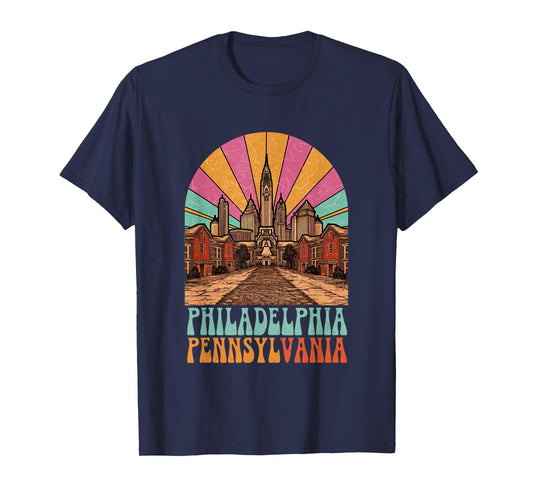 Vintage Philadelphia Pennsylvania Skyline Cityscape Retro T-Shirt