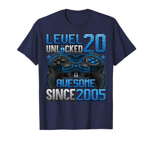 Level 20 Unlocked 20 Year Old Gifts Boys 20th Birthday Boy T-Shirt