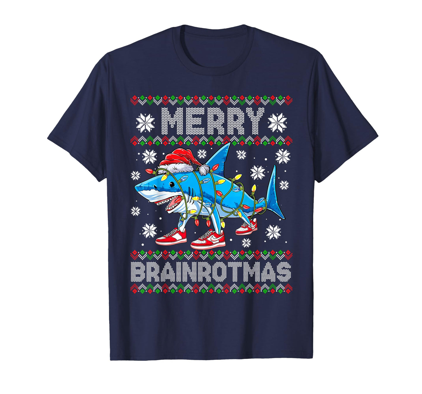 Merry Brainrotmas Christmas Slang Gen Z Gen Alpha Meme Shark T-Shirt