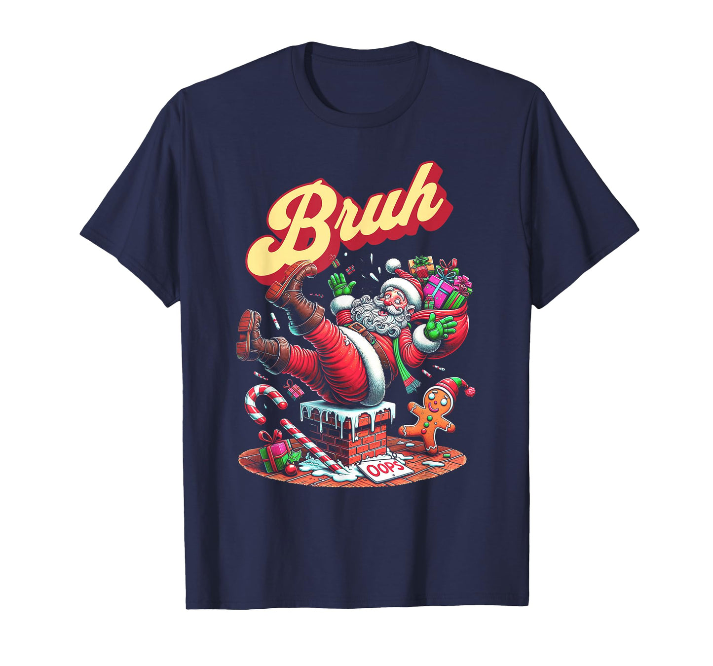 Funny Santa Falling Down Chimney Bruh Meme Christmas T-Shirt