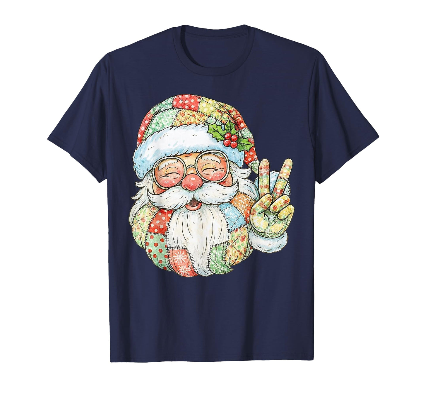 Patchwork Santa Claus Retro Christmas Funny Mens Womans Kids T-Shirt
