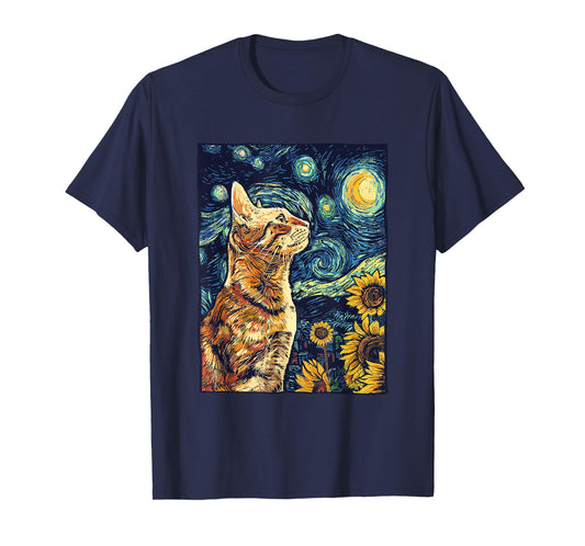Van Gogh Starry Night Cat Shirt Van Gogh Cat Painting T-Shirt