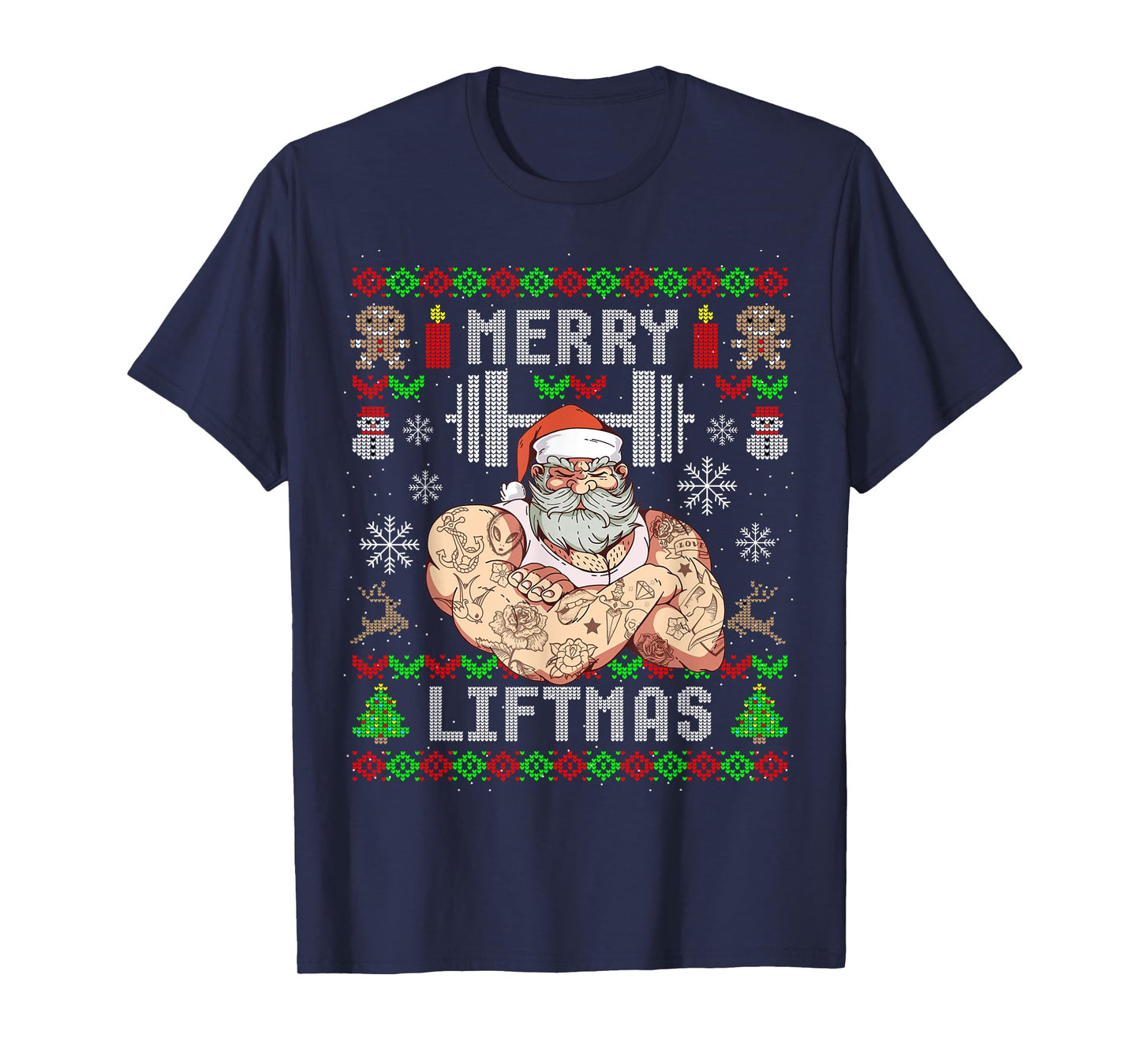 Funny Merry Liftmas Ugly Christmas Workout Powerlifting T-Shirt
