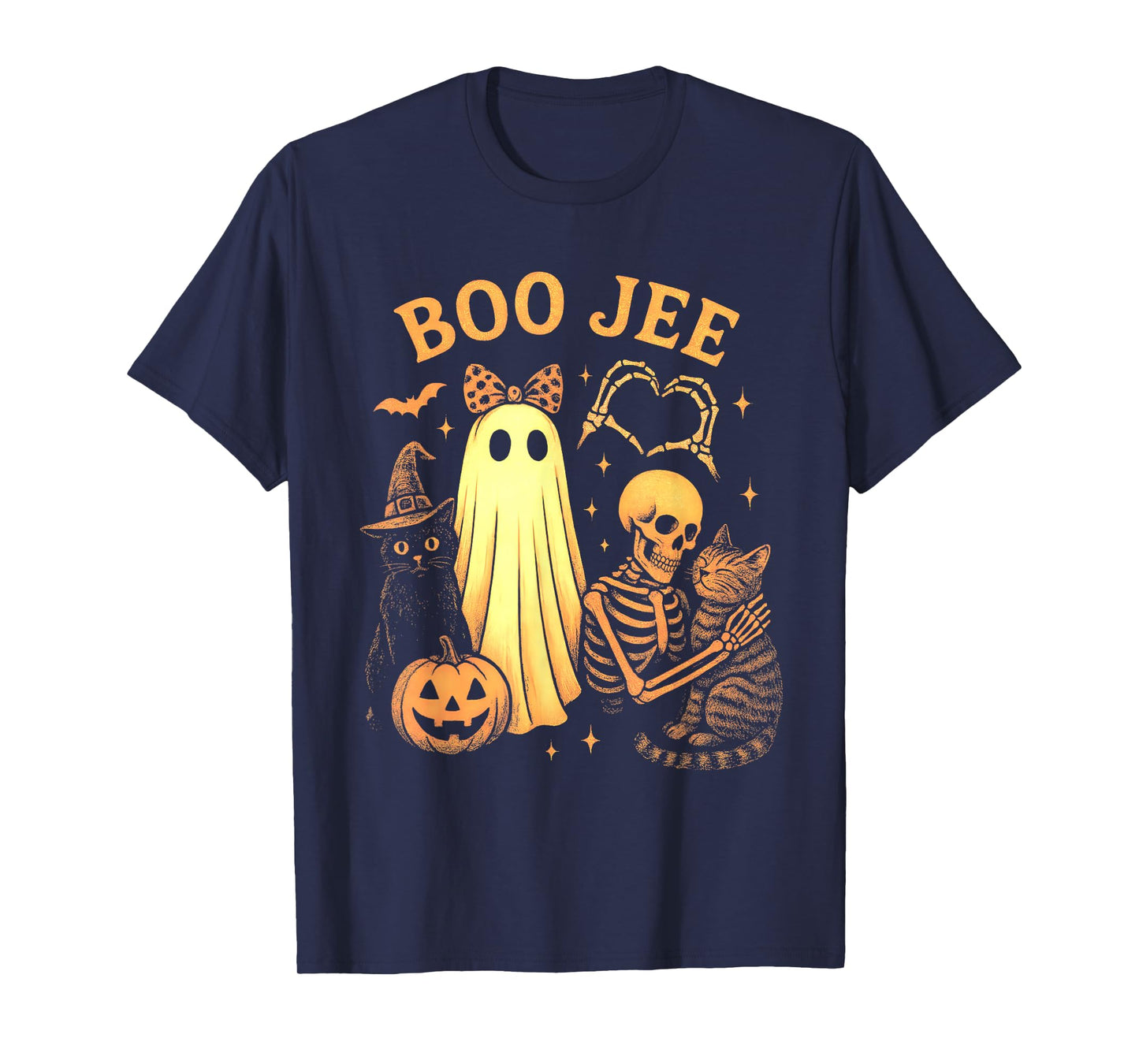Cute Boo JEE Bow Ghost Hand Heart Skeleton Holding Cat Witch T-Shirt