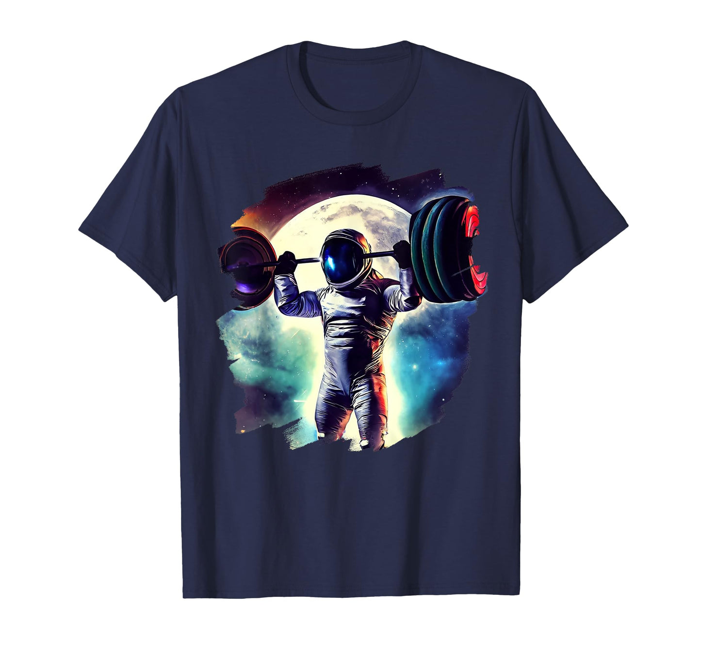 Astronaut Lifting Weights in Outer Space Weightlifting T-Shirt