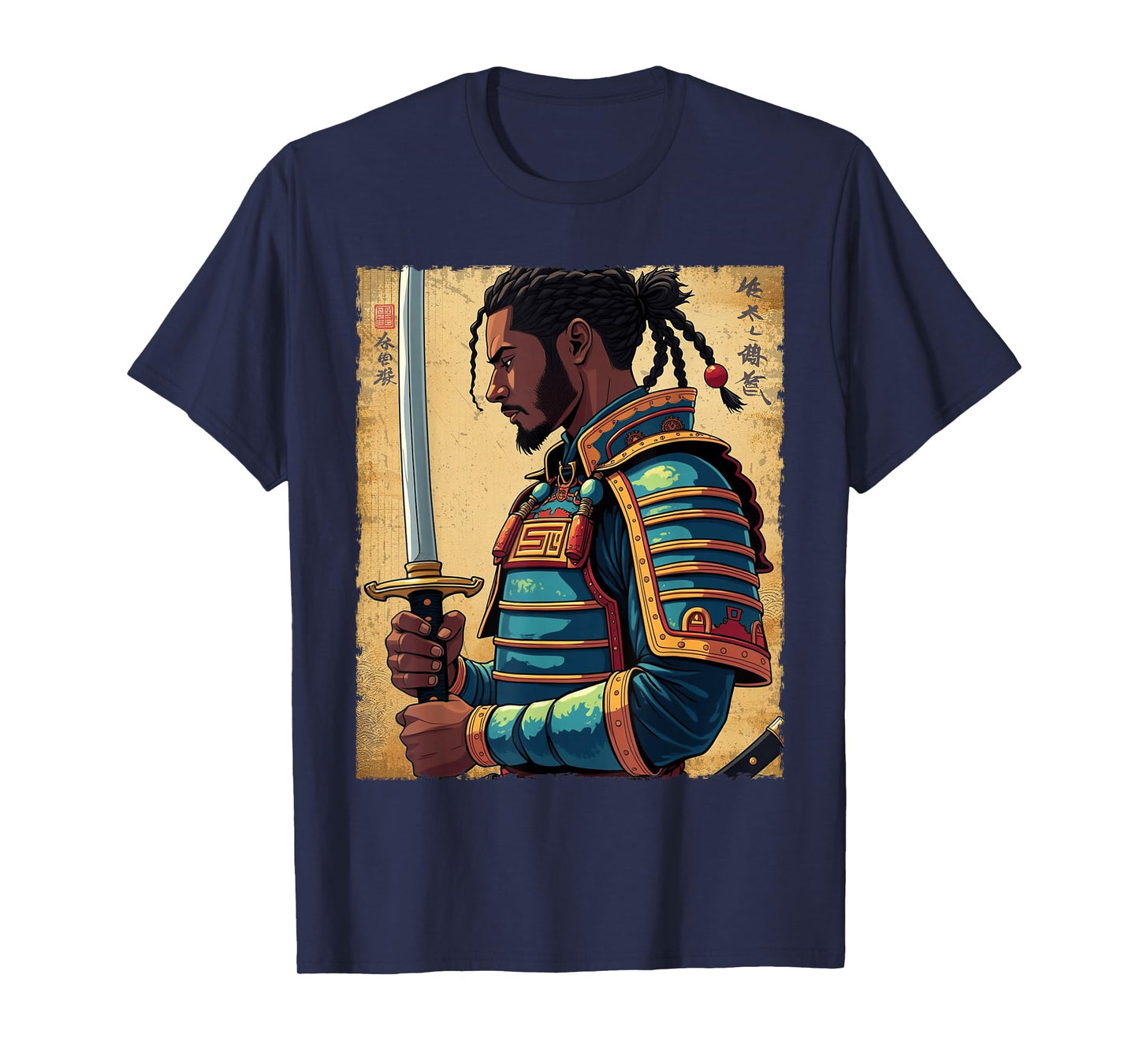 African Samurai Vintage Afro American Bushido Warrior Katana T-Shirt
