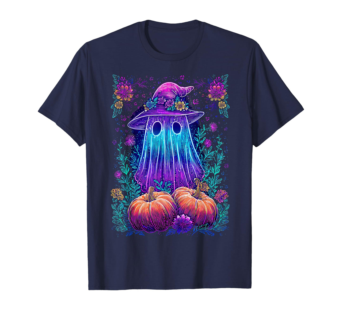 Halloween Spooky Ghost Witch Pumpkin Floral Spooky Season T-Shirt