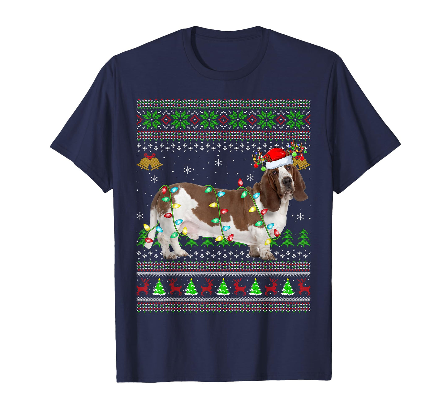 Basset Hound Dog Ugly Christmas Sweaters Holiday Santa Xmas T-Shirt