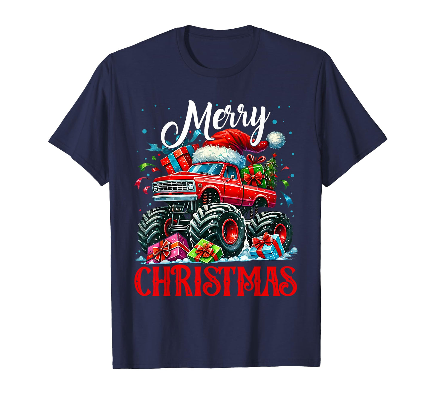 Monster Truck Merry Christmas Santa Hat Toddler Men Boys T-Shirt
