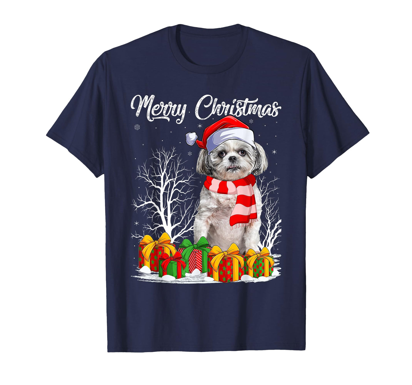 Shih Tzu Christmas Santa Hat Puppy Dog Lover Family Xmas T-Shirt