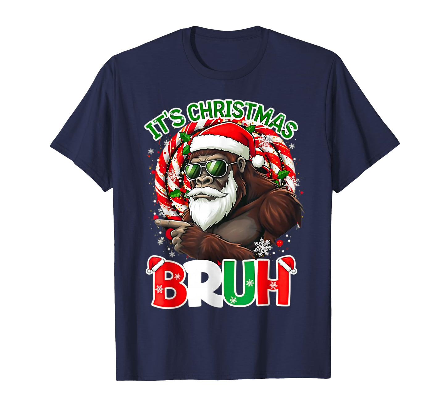 Bruh Christmas Boys Kids It's Christmas Bruh Funny Bigfoot T-Shirt