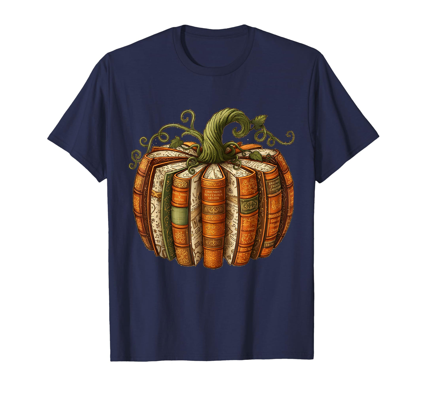 Vintage Book Pumpkin Fall Reading Halloween Tee T-Shirt
