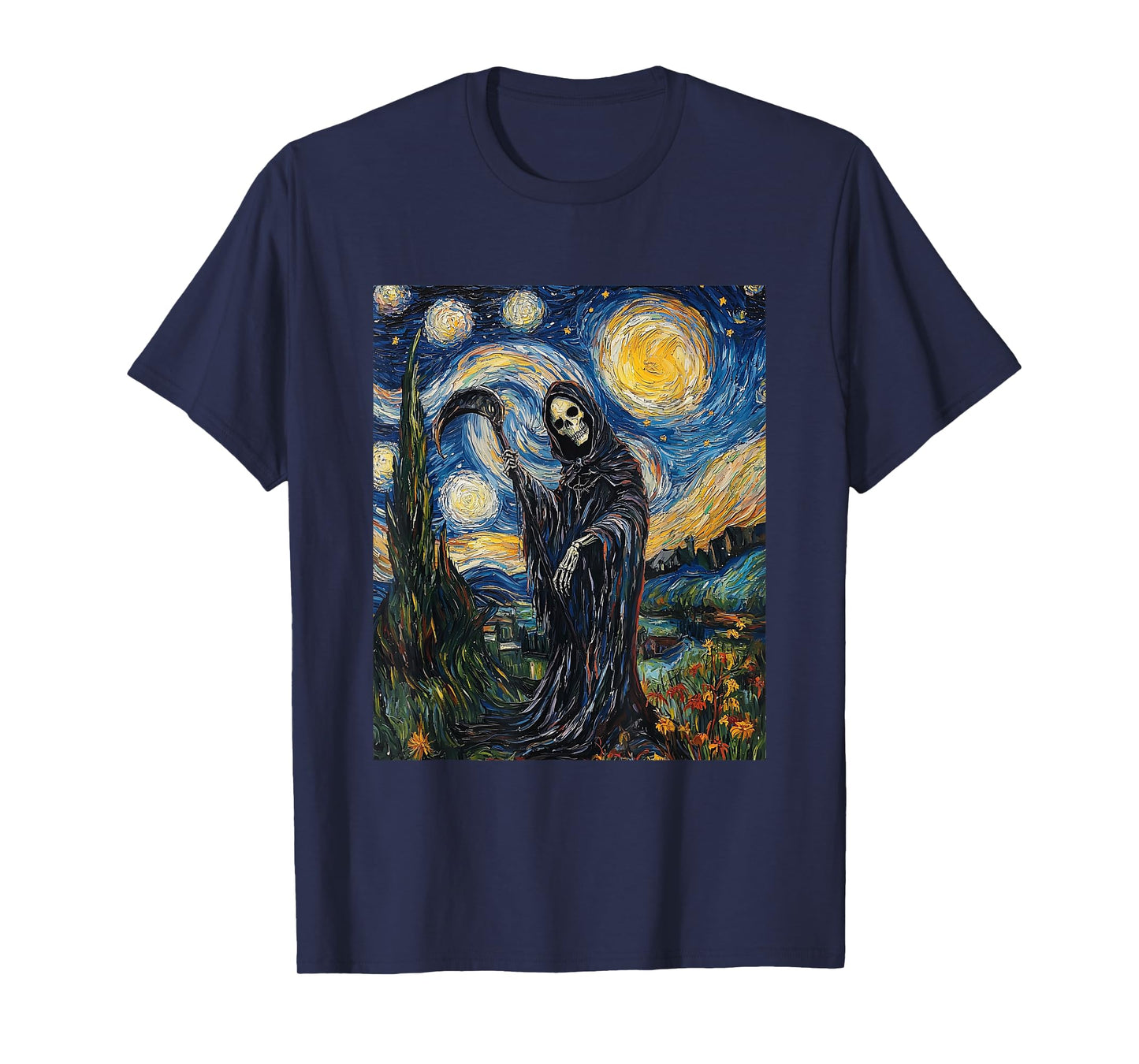 Grim Reaper Skeleton - Van Gogh Style - Starry Night T-Shirt