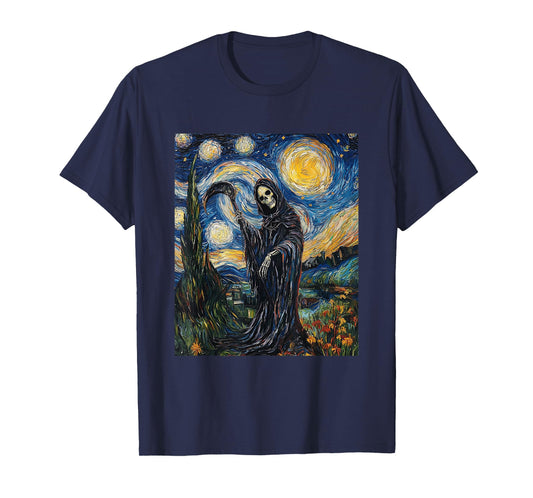 Grim Reaper Skeleton - Van Gogh Style - Starry Night T-Shirt