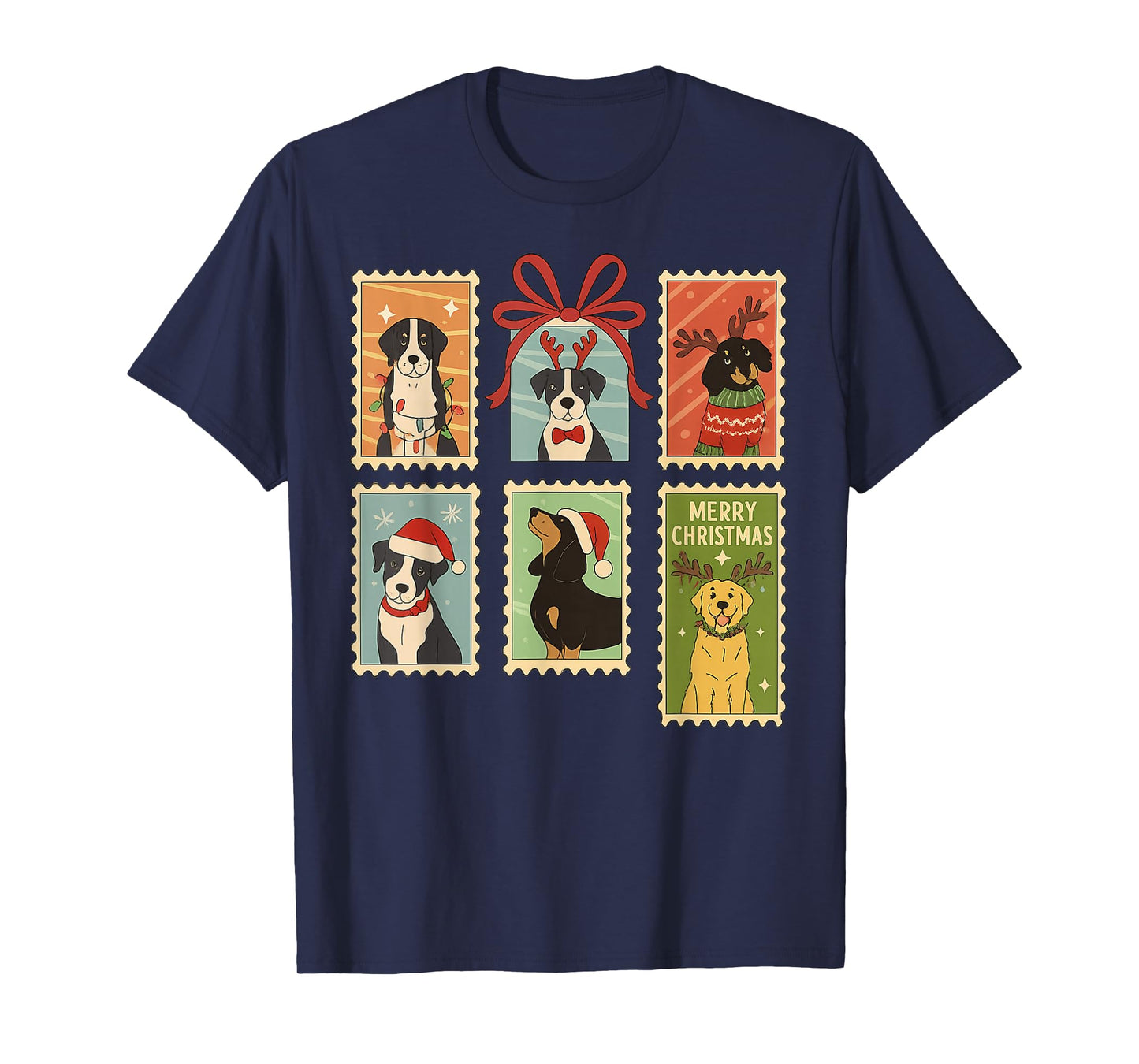 Vintage Christmas 2025 Snow Christmas Tree Funny Dogs Lover T-Shirt