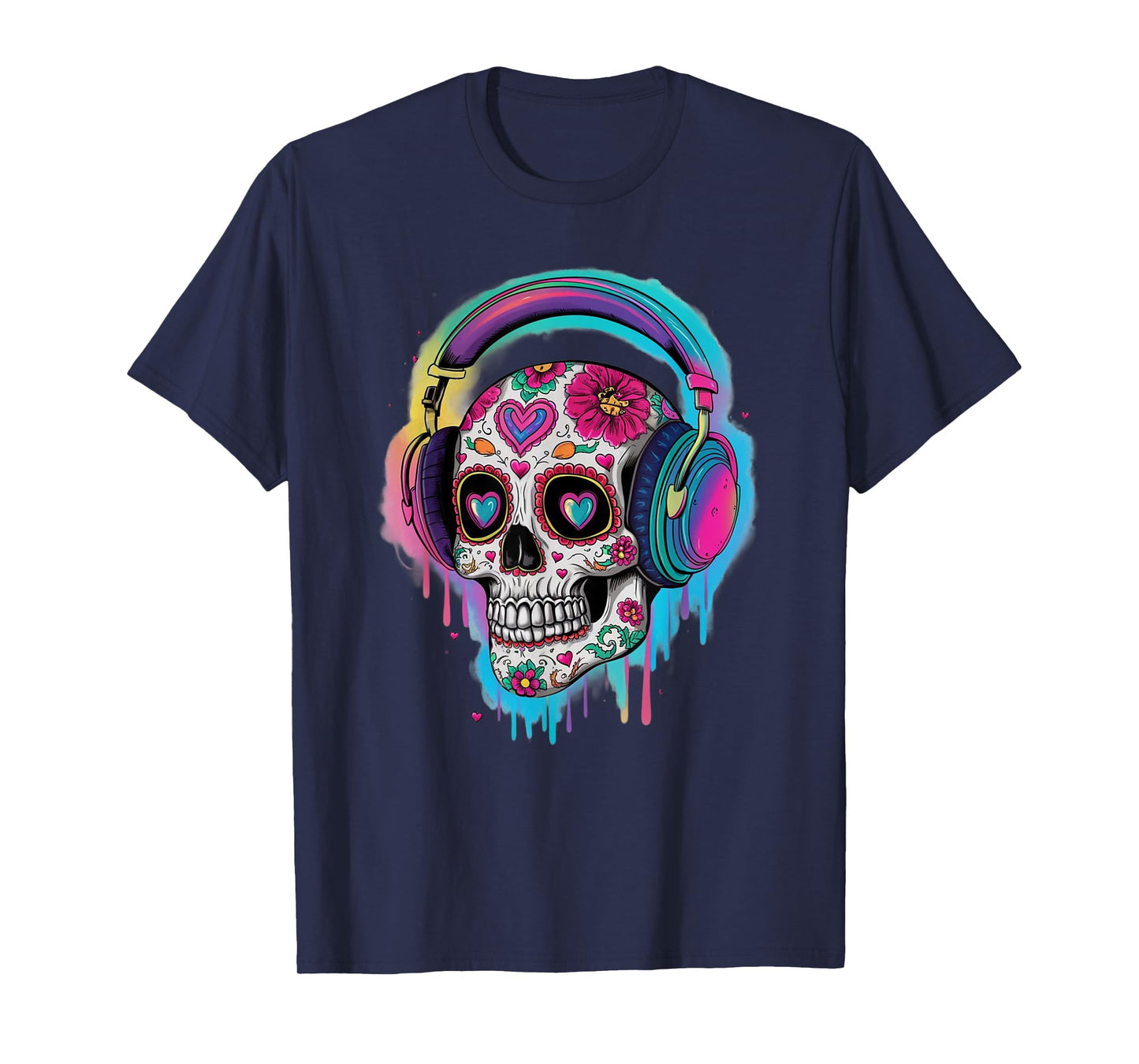 Sugar Skull Headphones Day of Dead Halloween Dia De Muertos T-Shirt