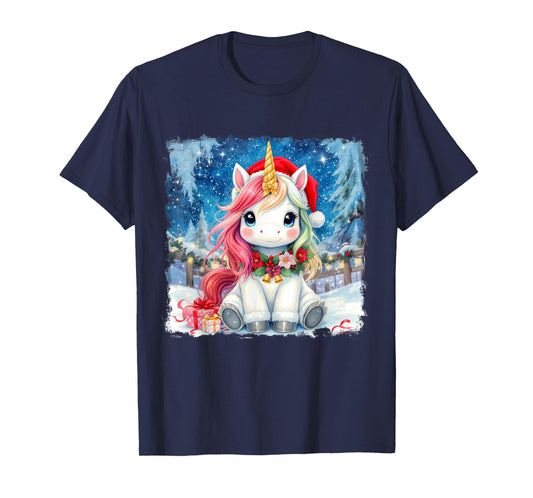 Cute Unicorn Magical Christmas Girls Kids Santa Xmas T-Shirt