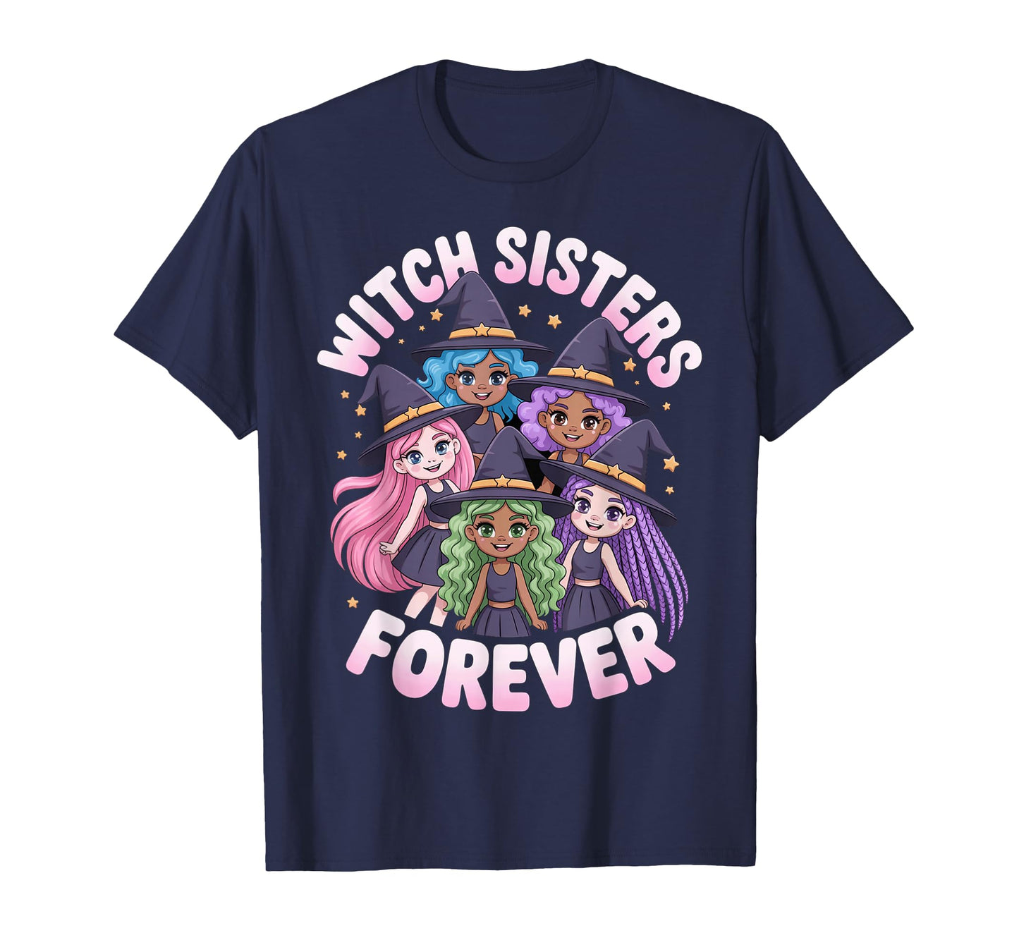 Witch Sisters Forever Matching Halloween Bestie Interracial T-Shirt