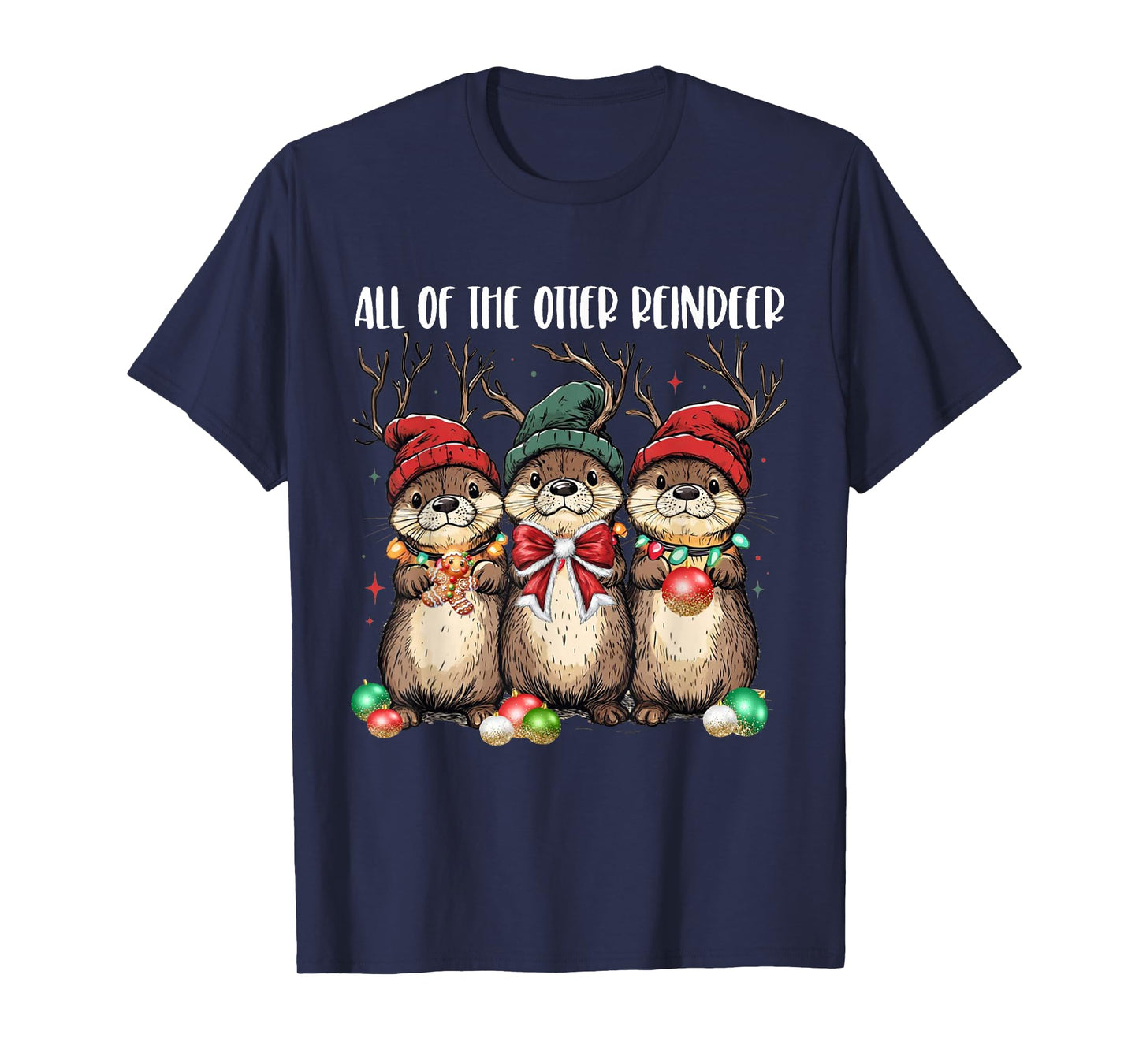 All of The Otter Reindeer Christmas Otters Santa Xmas Pajama T-Shirt
