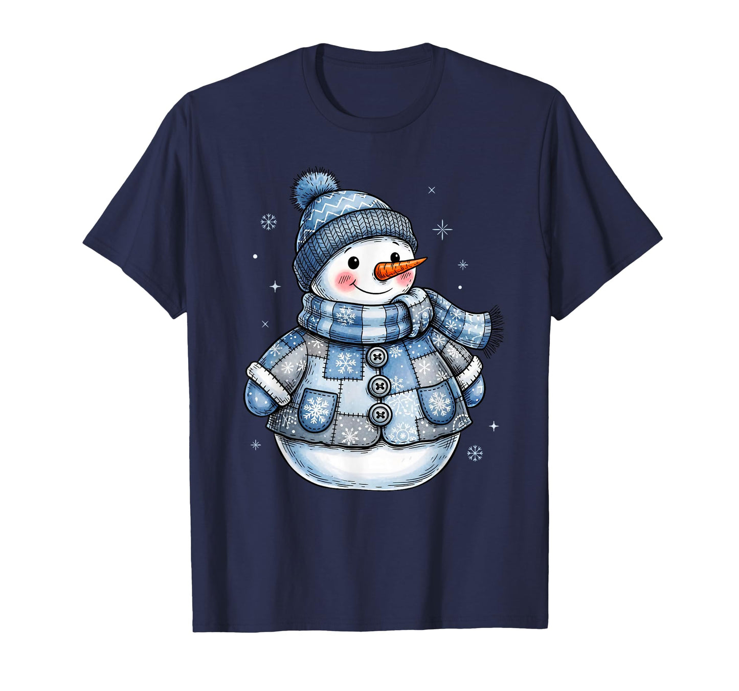 Cute Patchwork Snowman Merry Christmas Xmas Holiday Pajamas T-Shirt